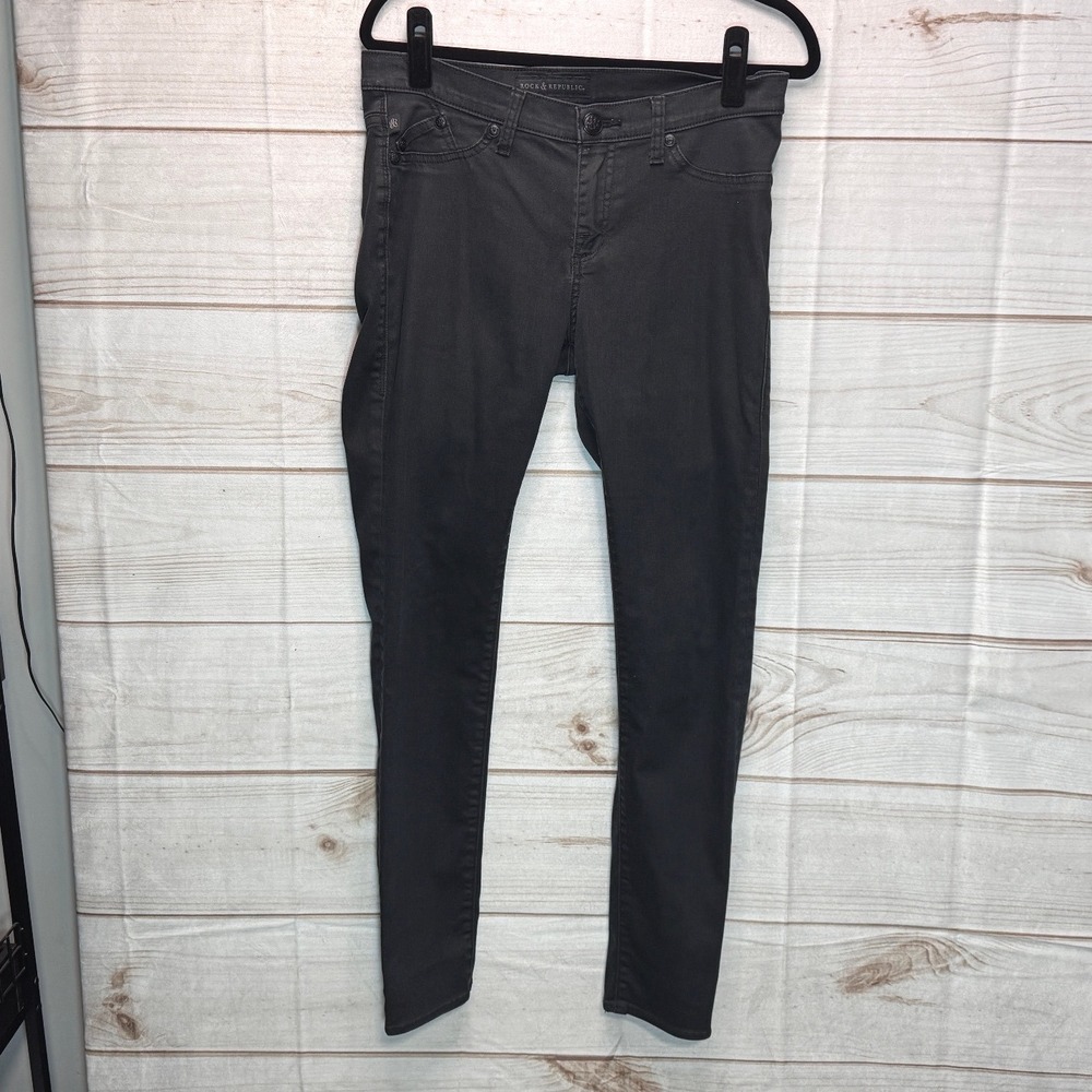 Rock & Republic Kashmiere Skinny Jeans Faded Black Denim Pants Stretch Size 12